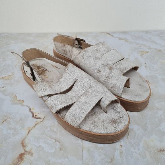 Mattise White Holland Cracked Distressed Platform Sandals Size 9 - Picture 1 of 6